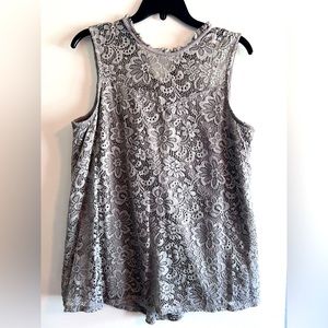 Gray Lace Overlay Tank Top